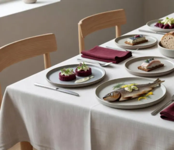 Nowoczesne polskie dania podane na jasnych ceramicznych talerzach