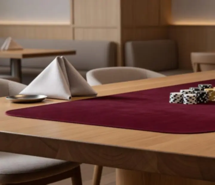 Detal nowoczesnego stołu pokerowego z kartami i żetonami