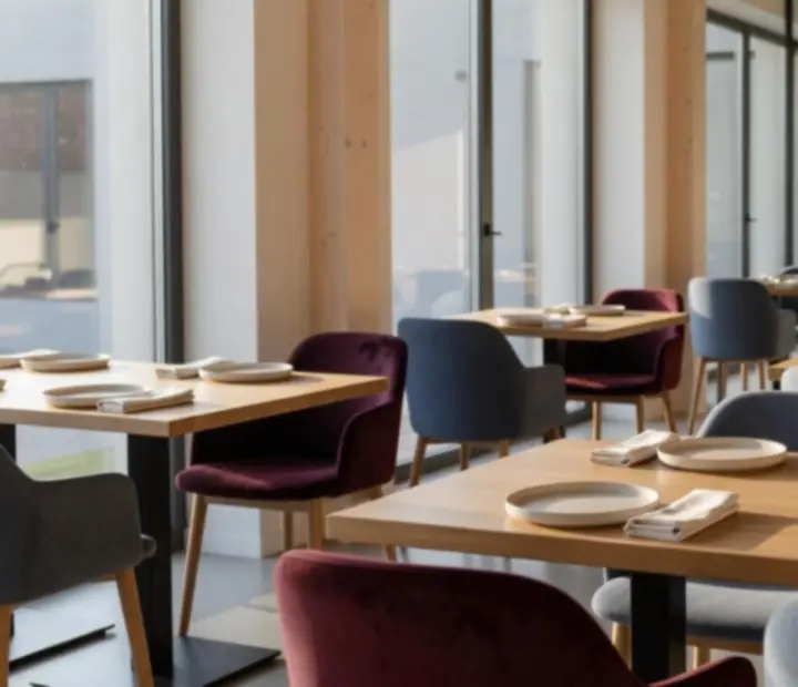 Jasne wnętrze restauracji Czerwony Stół w skandynawskim stylu