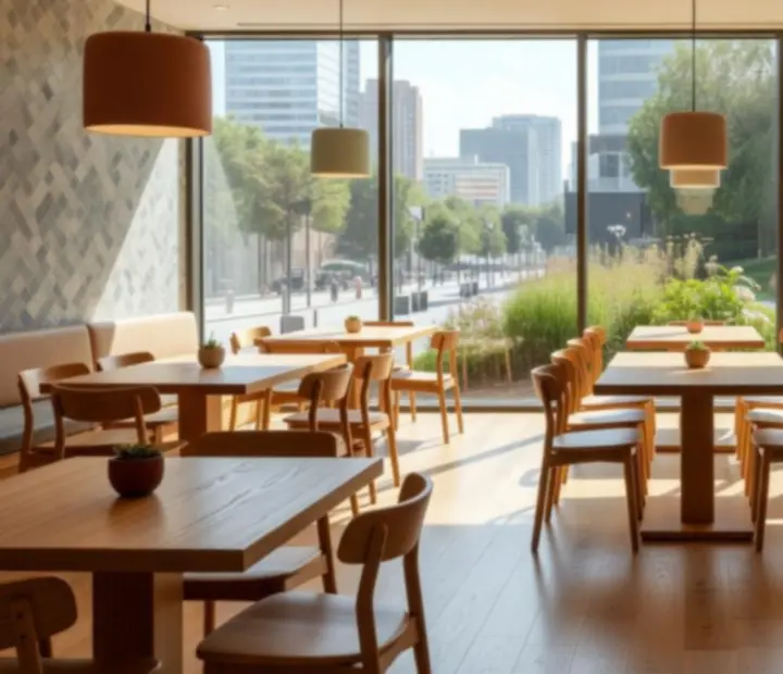 Duże okna wypełniające restaurację naturalnym światłem